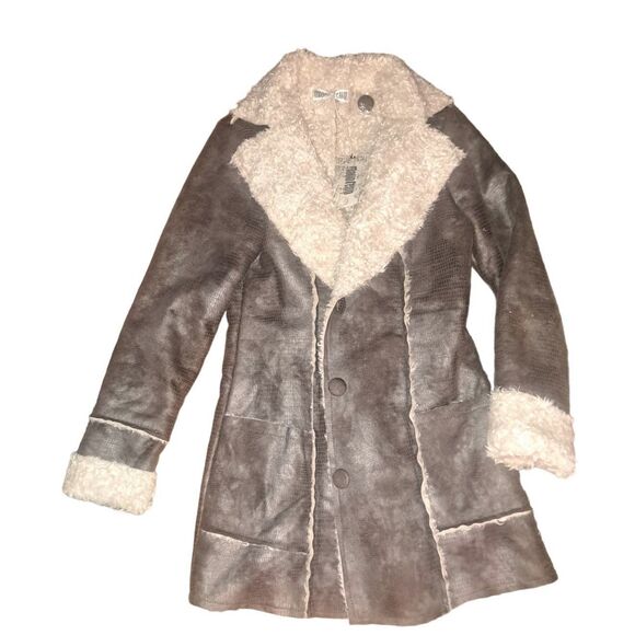 SALE! NWT- Size Small MonoReno Faux Sherpa Lined & Leather Brown Snakeskin Coat - Picture 5 of 10